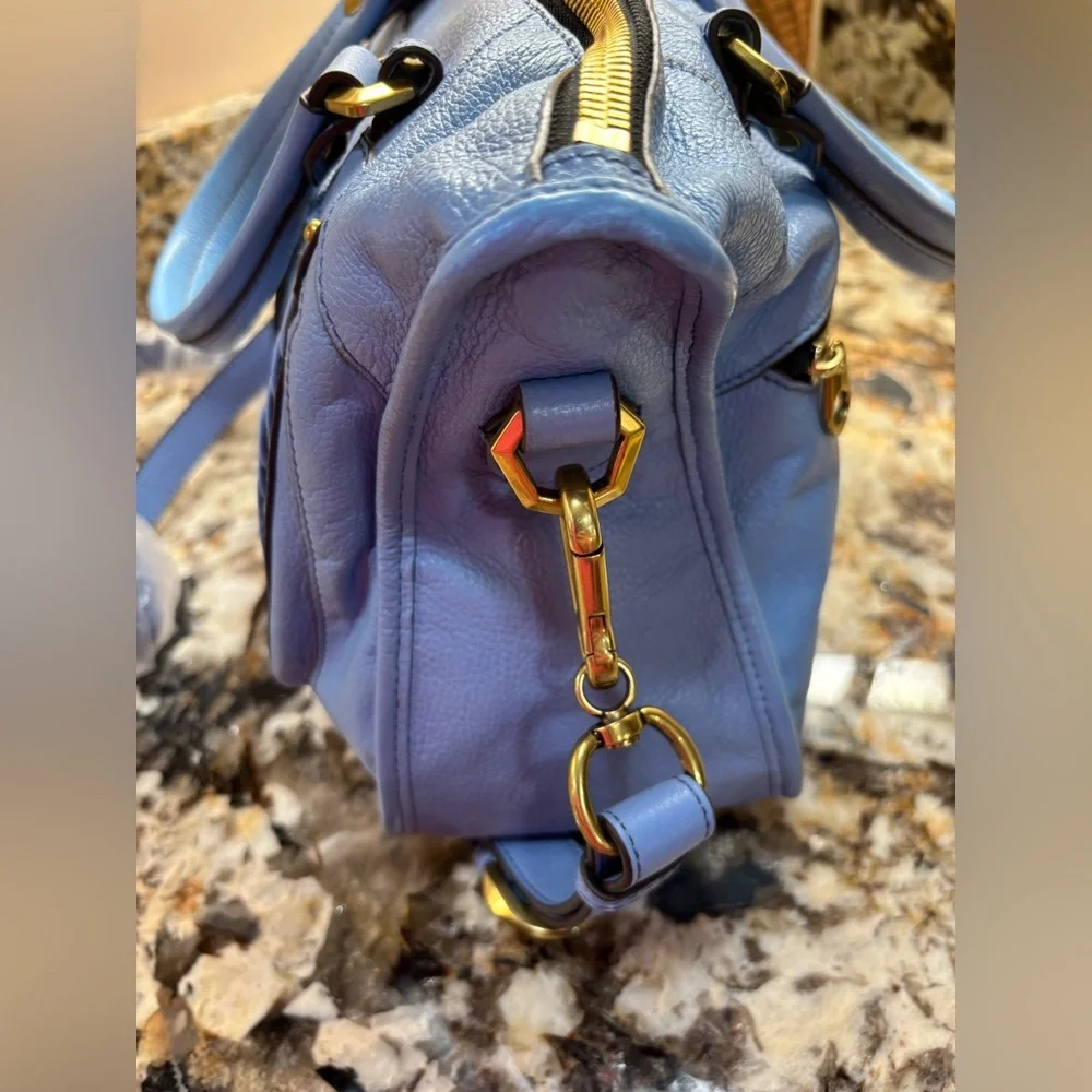 orYANY Sky Blue Leather Satchel with Gold Accents NEW!